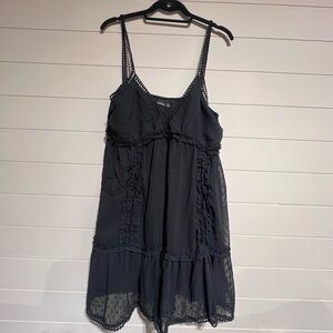 Black Sleeveless Dress with Ruffle Details